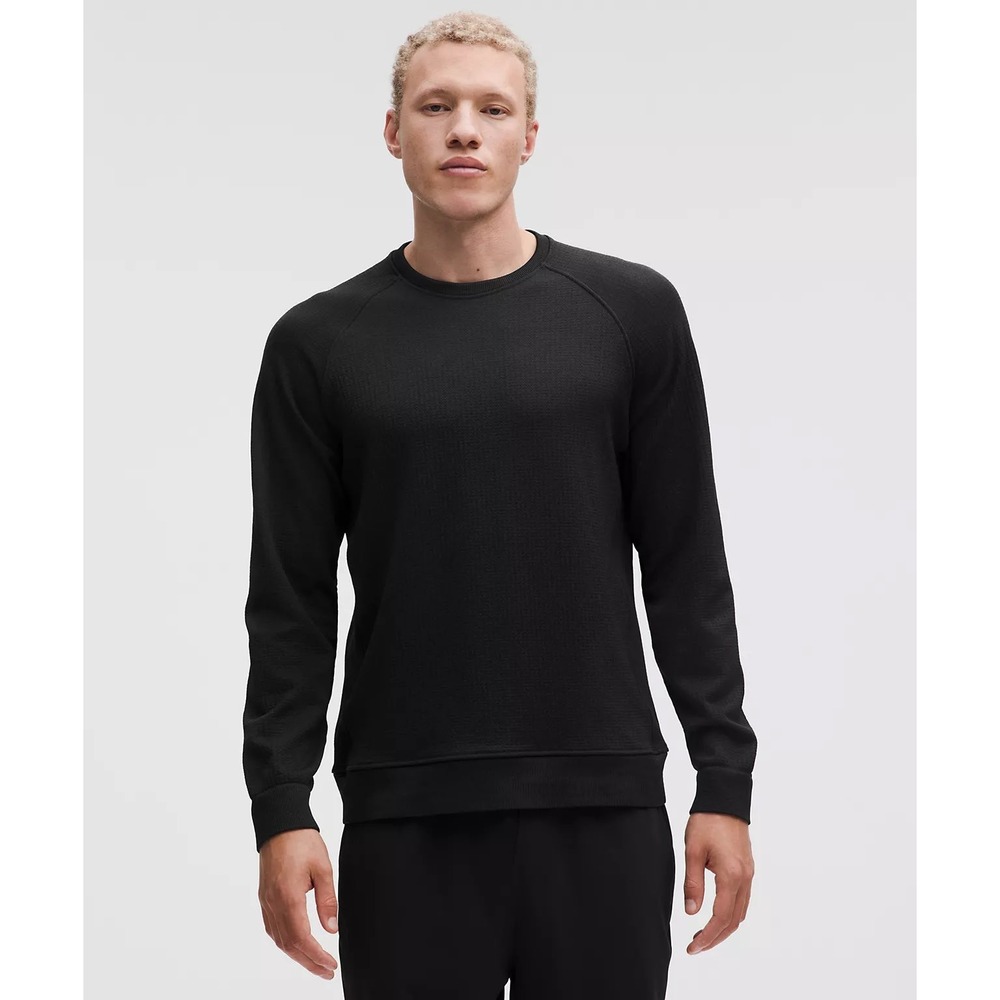 Lululemon Mens Engineered Warmth Crewneck Sweater Black Merino Wool Knit Top